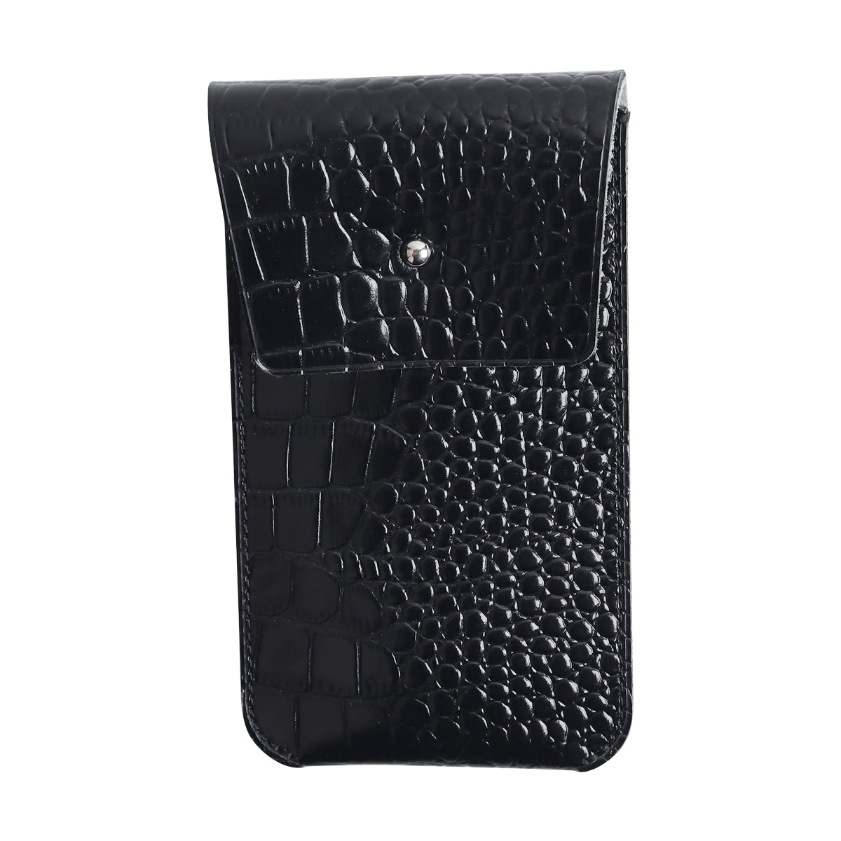 CSLRN Black Crocodile-Embossed Full-Grain Leather Watch Pouch | Handcrafted, Custom Logo Interior