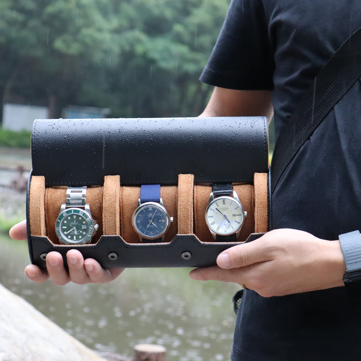 CSLRN 3-Slot Genuine Leather Watch Rolls