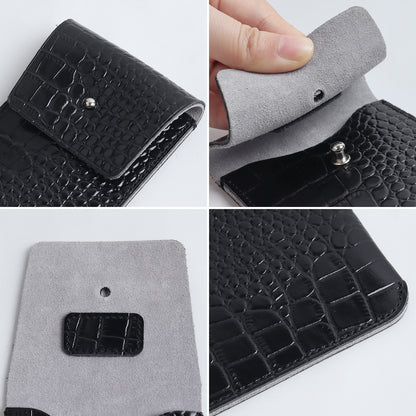 CSLRN Black Crocodile-Embossed Full-Grain Leather Watch Pouch | Handcrafted, Custom Logo Interior