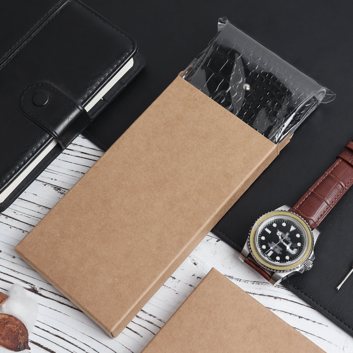 CSLRN Black Crocodile-Embossed Full-Grain Leather Watch Pouch | Handcrafted, Custom Logo Interior