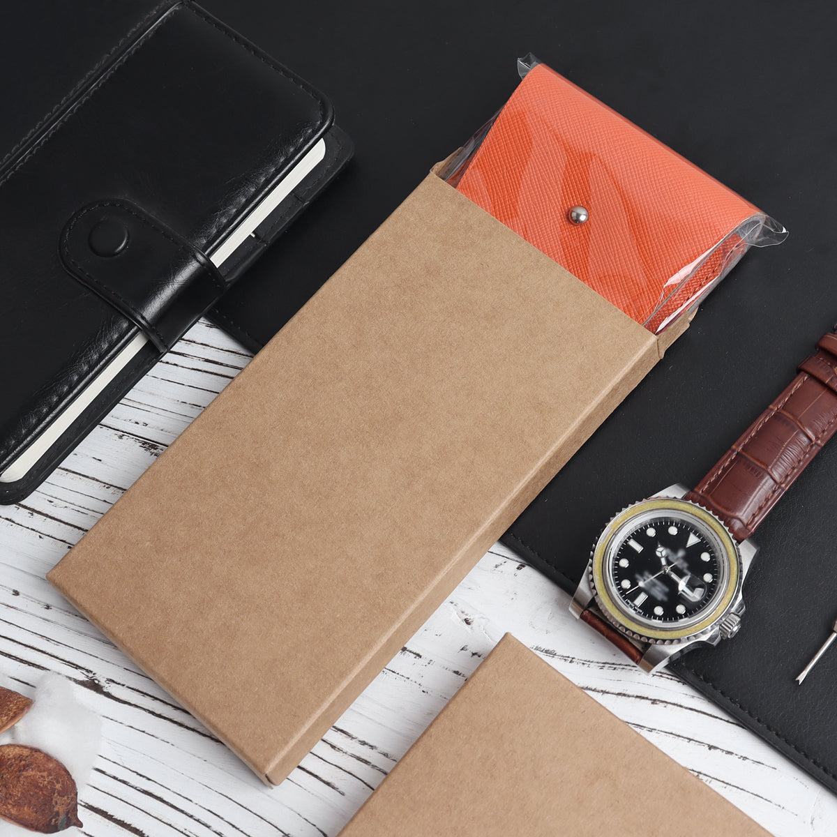 CSLRN Orange Saffiano Full-Grain Leather Watch Pouch | Handcrafted, Custom Logo Interior