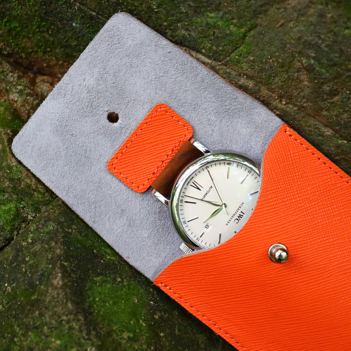 CSLRN Orange Saffiano Full-Grain Leather Watch Pouch | Handcrafted, Custom Logo Interior