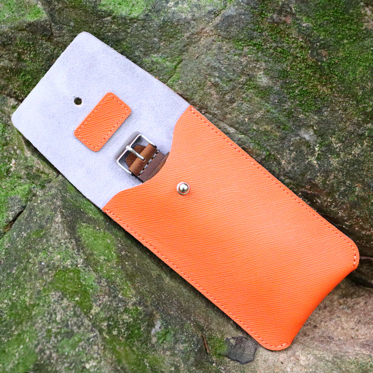 CSLRN Orange Saffiano Full-Grain Leather Watch Pouch | Handcrafted, Custom Logo Interior