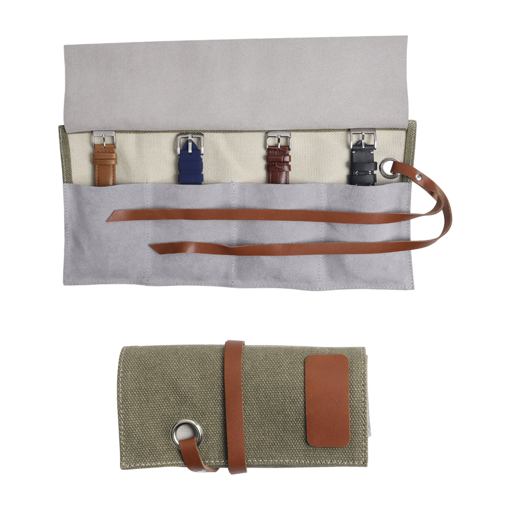 CSLRN 4-Slot Olive Canvs Watch Rolls